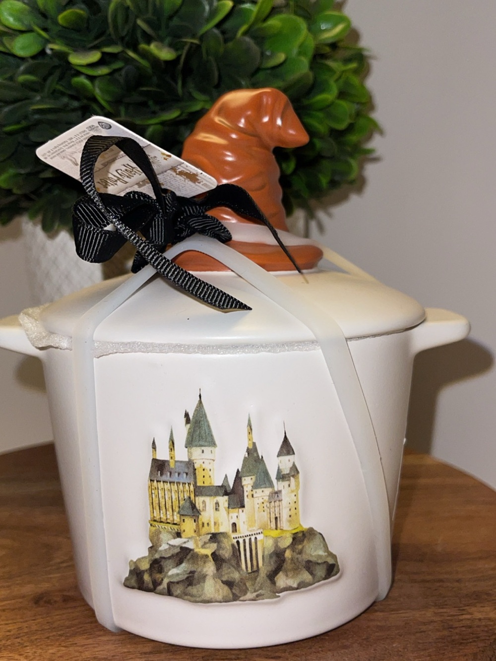 Rae Dunn Disney Harry Potter Ceramic Candy Jar with Witch Hat Lid - White